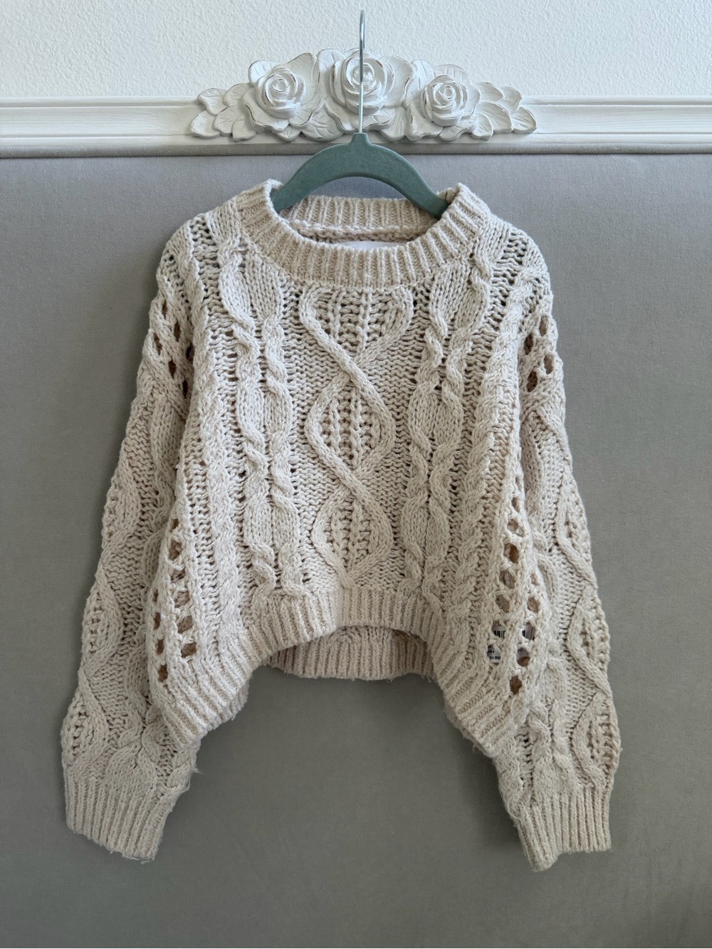 Zara Kids Girls Cream Cable Knit Crewneck Sweater 8/9 Years